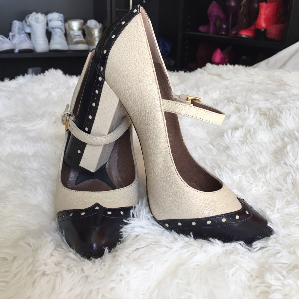 SOLD Marni navy beige leather spectator chunk - Picture 6 of 8